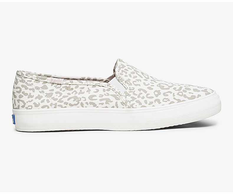 Keds Women's Double Decker Animal White Leopard Slip On Shoes - DJ1786492